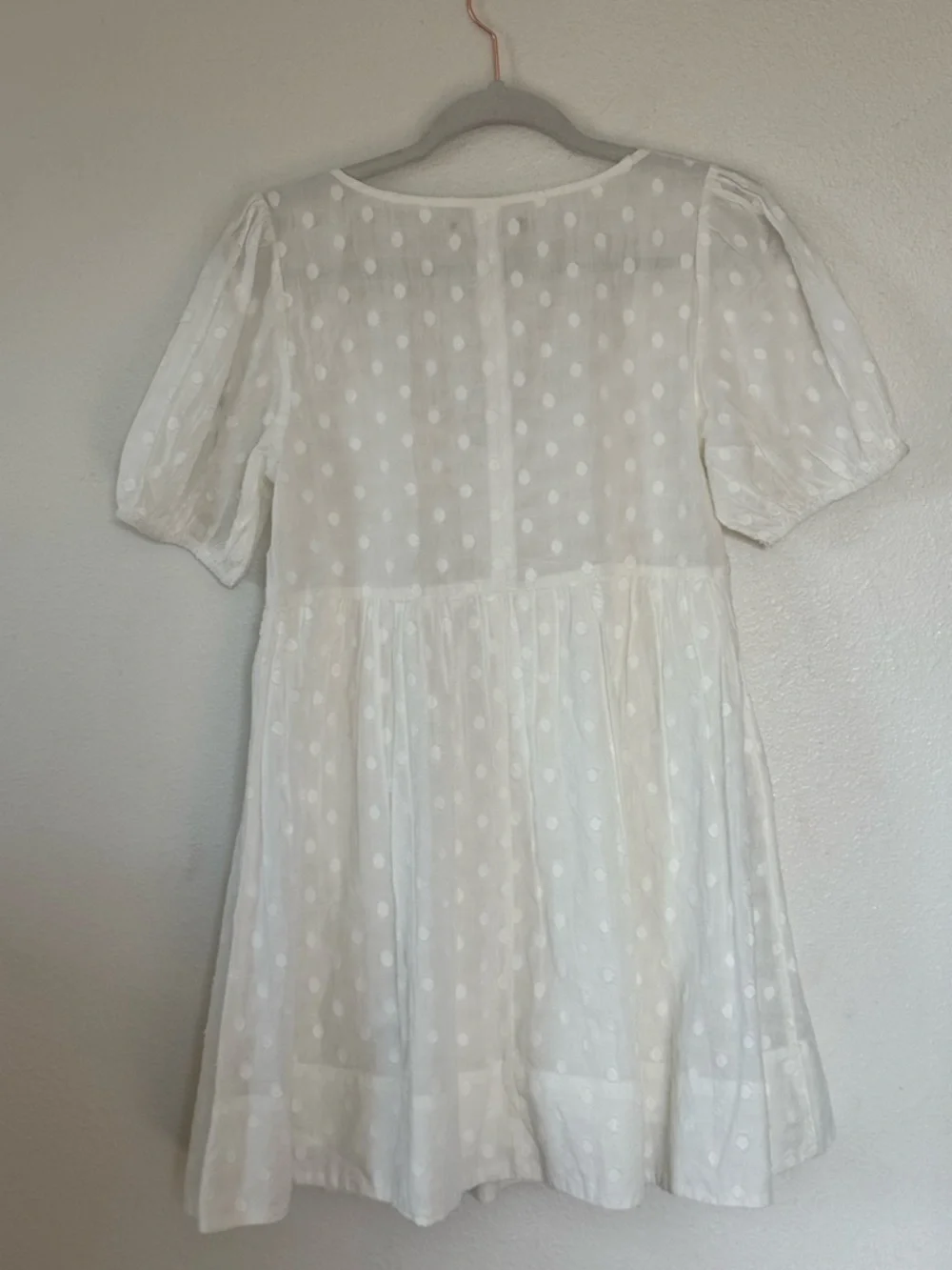 Kimchi Blue White Polka Dot Babydoll Mini Dress Puff Sleeve Urban Outfitters S - Picture 4 of 10